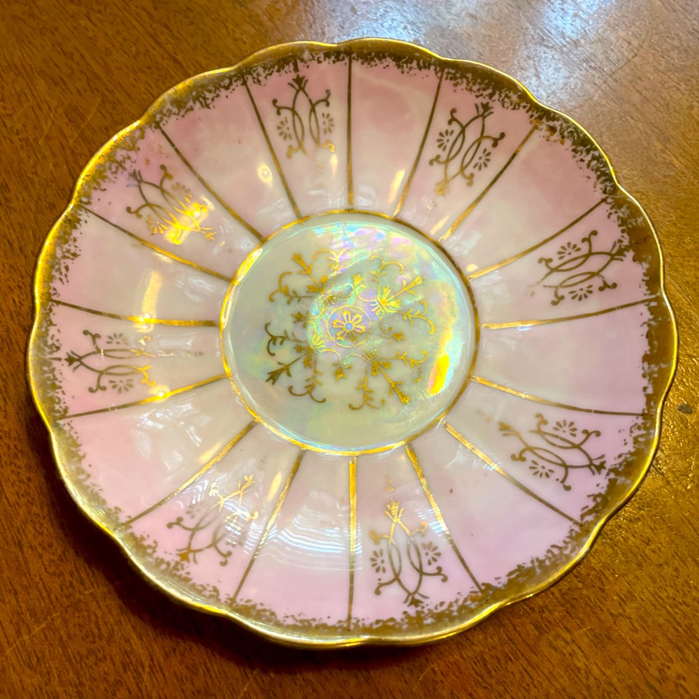 Vintage Royal Sealy Pink and Gold  Opalescent Saucer